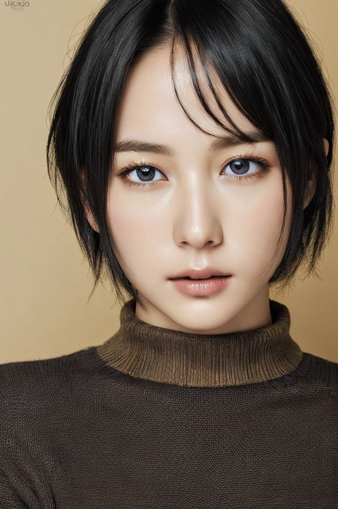 Masterpiece: 1.3), (8k, photorealistic, RAW photo, top quality: 1.4), (1girl), beautiful face, (realistic face), (black hair, short hair: 1.3), beautiful hairstyle, realistic eyes, beautiful detail eyes, (realistic skin), beautiful skin, (sweater), absurd, attractive, ultra high resolution, ultra realistic, high definition, golden ratio