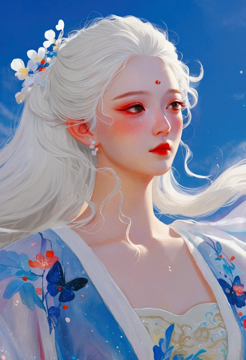 A man with white hair、Close-up of woman in dress, Figures inspired by Cheng Yanjun, trending on CG Society, Fantasy Art, guweiz style artwork, CG Society inspired, [ trending on CG Society ]!!, Soft and ethereal lighting, stunning CG Society, CG Society masterpiece, 🌺 CG Society