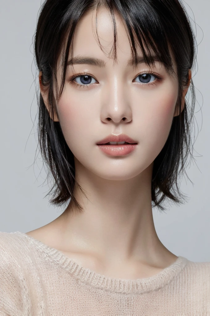 Masterpiece: 1.3), (8k, photorealistic, RAW photo, top quality: 1.4), (1girl), beautiful face, (realistic face), (black hair, short hair: 1.3), beautiful hairstyle, realistic eyes, beautiful detail eyes, (realistic skin), beautiful skin, (sweater), absurd, attractive, ultra high resolution, ultra realistic, high definition, golden ratio