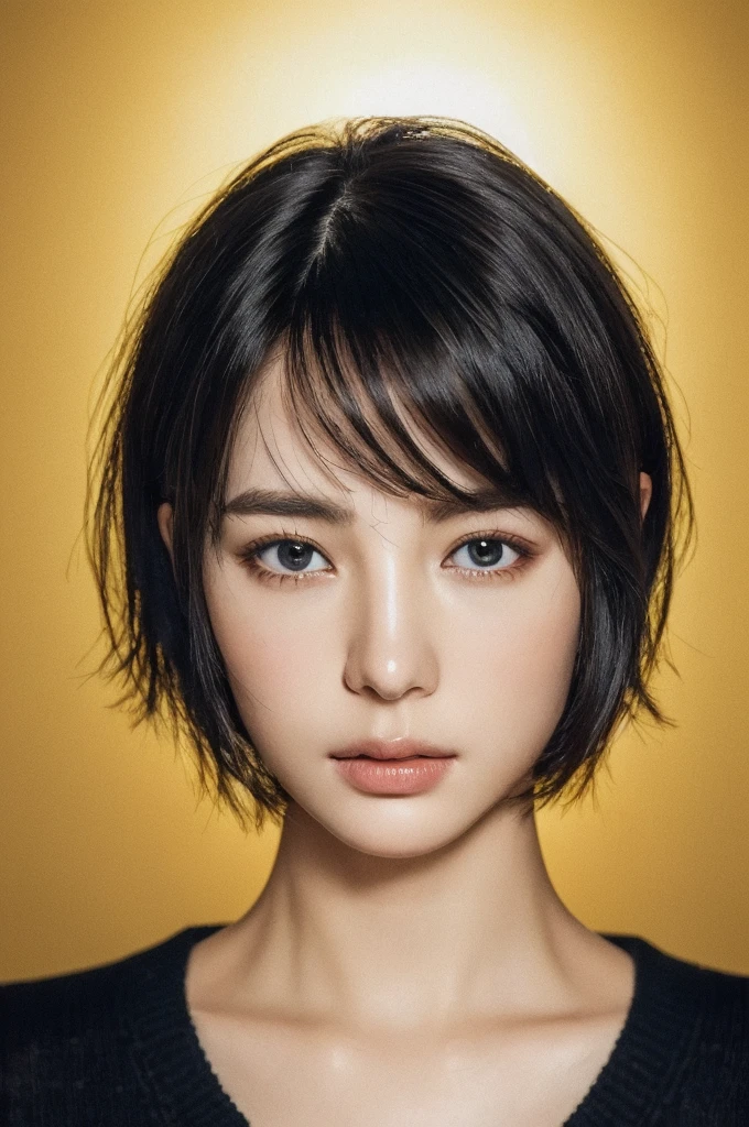 Masterpiece: 1.3), (8k, photorealistic, RAW photo, top quality: 1.4), (1girl), beautiful face, (realistic face), (black hair, short hair: 1.3), beautiful hairstyle, realistic eyes, beautiful detail eyes, (realistic skin), beautiful skin, (sweater), absurd, attractive, ultra high resolution, ultra realistic, high definition, golden ratio