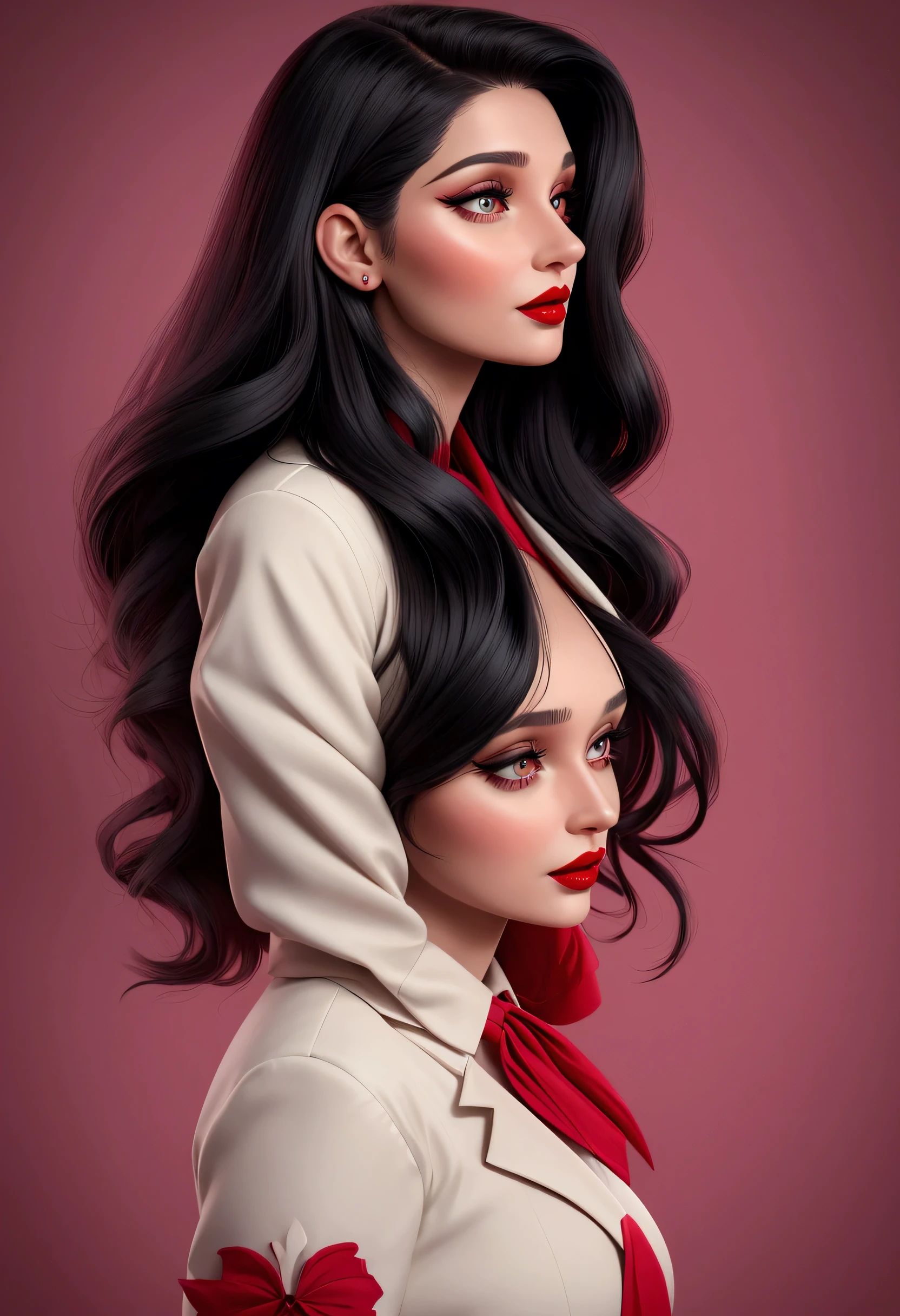Araved woman with long hair and red lipstick poses for a photo, ekaterina, Profile image, Red lips, professional picture, 30 year-old woman, 3 0 years old woman, angiewolf, Photo of Jessica Devich, professional profile picture, moleksandra shchaslyva, with straight black hair