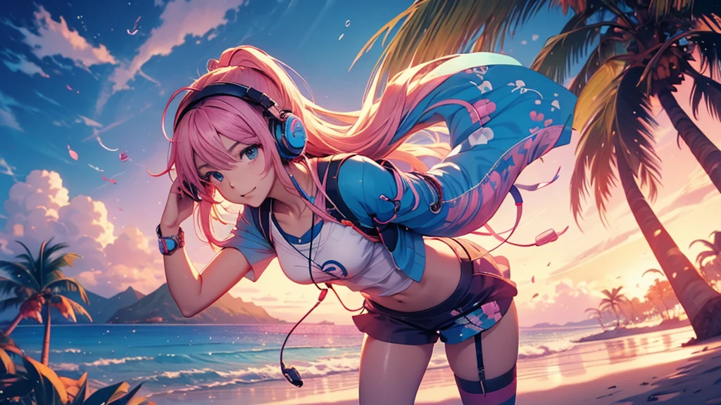 Woman wearing headphones, Anime Style 4 k, anime wallpaper 4k, anime wallpaper 4k, 4k anime wallpaper, anime art wallpaper 4k, anime art wallpaper 4k, Anime Style. 8k, Anime atmosphere, , Ultra HD Anime Wallpaper, Anime Art Wallpaper 8K, Anime Background,landscape、summer、island、Palm tree、Hawaii