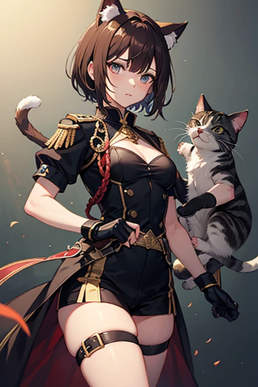 Short Hair,Brown Hair,Cat ear,Small breasts,Young Girl,Combat Uniform,Harmony,Underexposed eyes