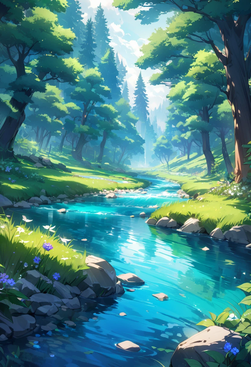 (8k digital nature photography:1.2),
(a summer landscape:1.1) with trees in the distance,
glowing blue clear berries
faetastic, beatifull landscape, charming river