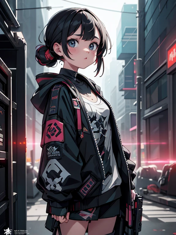Wear cyberpunk intricate streetwear, beautiful, girl, Detailed portrait, 4k yen, Bright colors, Concept Art, A dramatic, cinematic atmosphere, Sharp focus, Volumetric lighting, Cinema Lighting, Studio Quality