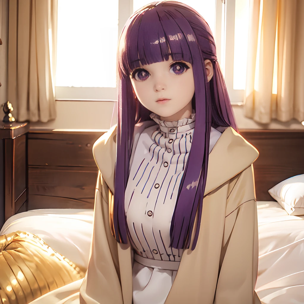  masterpiece,, highest quality, Super detailed, (Shiny), ((bedroom)), indoor, bed, :p, blush, Ray Tracing,perfect Lighting, (Shiny skin:1.2),reflection, length_hair, Looking_in_Audience, fern,
fern_clothes, Long Hair, bangs, (Purple eyes:1.1), Purple Hair, Side Lock, blunt bangs, (Bright Eyes:1.5), Half Up,Big breast