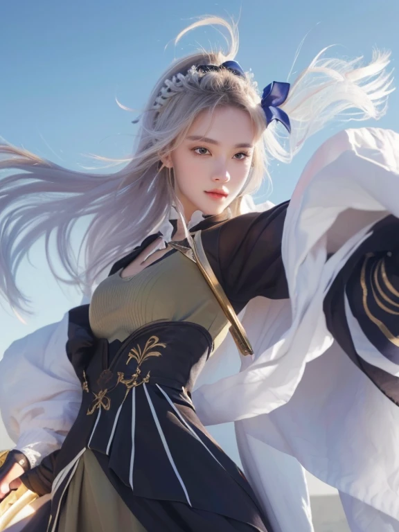 A close up beautiful girl with holding a sword.With a cute face