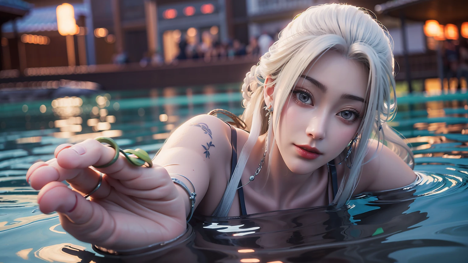 A girl lying on the bed under the stars, delicate smile, beautiful delicate eyes, beautiful delicate lips, extremely delicate face and eyes, long eyelashes, sexy body, flowing hair, best picture quality, famous works, ultra high resolution, (realistic :1.4), RAW photos, (Beautiful face :1.2), (Lying on the water :1.5), 1 girl, (Surreal), (8K), (4K), physical rendering, starry sky, ((full body shot)), barefoot, cross-legged, wearing a dress, long skirt