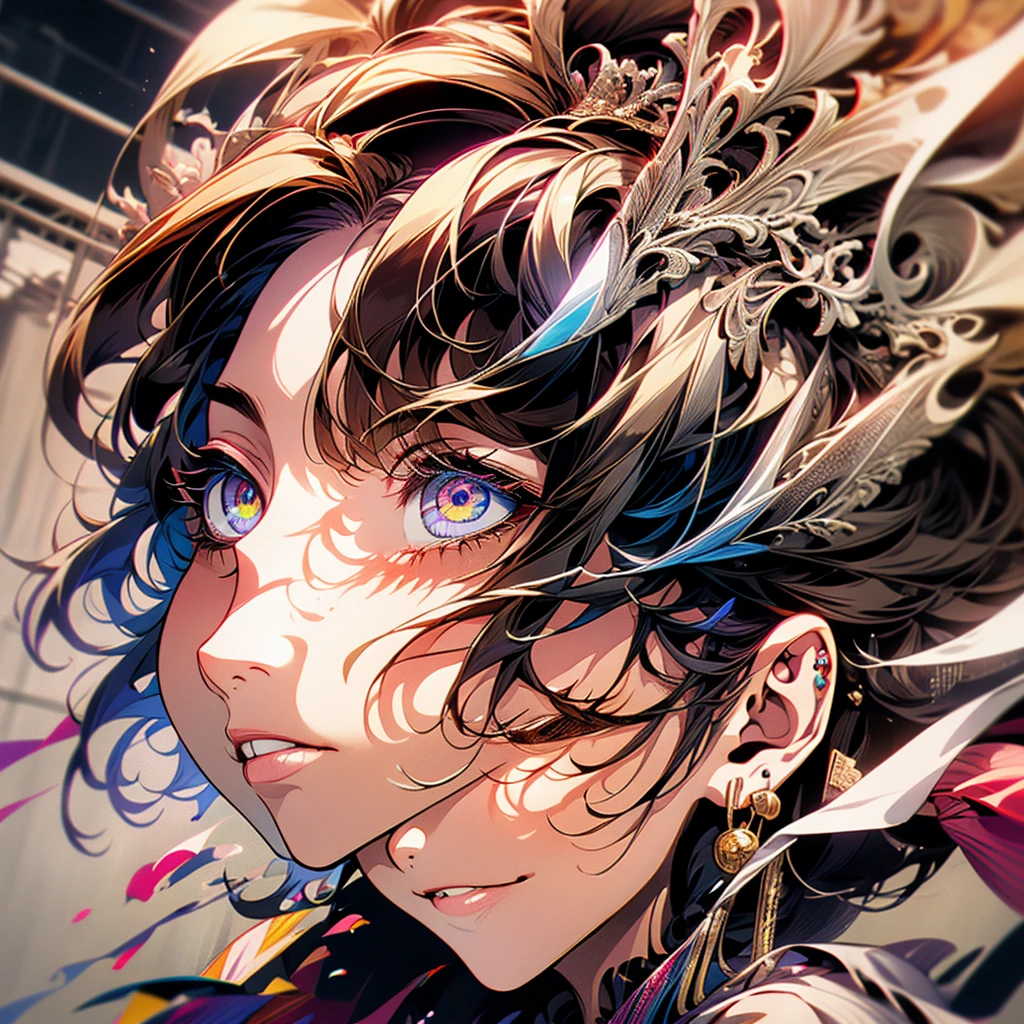High-resolution square icon, close-up of a cool-looking young adult male face, including the following features:

- Age: 25 years old
- Expression: Confident gaze, with a slightly challenging smile
- Hairstyle: Two-block cut with an up-bangs style, swept back like an undercut
  - Sides and back cut short
  - Top longer and swept backwards
  - Hair color: Dark brown base with subtle highlights (deep red or purple tones)
- Facial features: Sharp jawline, high cheekbones, well-defined nose bridge
- Accessories: Small silver hoop earring in one ear, subtle eyebrow piercing

Background:
- Abstract rock and roll motifs (silhouettes of electric guitars, amplifiers, musical notes)
- Overall subdued color scheme (deep burgundy or navy) with subtle neon accents

Texture:
- Apply fine grunge texture to face and hair (more delicate than sand grain)
- Rough brush strokes and splatter effects in the background

Style:
- Contrasting, mature color palette
- Combine semi-realistic depiction with stylized edges
- Lighting: Soft light from an upper angle, creating dimensional shadows

Additional notes:
- Balance mature male charm with a rock atmosphere
- Overall composition should be sophisticated and eye-catching


I've translated the prompt into English, maintaining all the key elements and details from the Japanese version. This English prompt can be used with AI art generators that prefer or require English input.

The prompt includes all the specifics you requested:
1. A 25-year-old adult male model
2. Two-block haircut with up-bangs swept back in an undercut style
3. Stylish and rock-inspired elements
4. Colorful yet sophisticated appearance