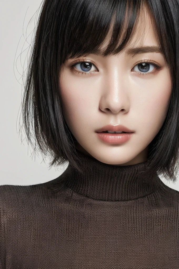 Masterpiece: 1.3), (8k, photorealistic, RAW photo, top quality: 1.4), (1girl), beautiful face, (realistic face), (black hair, short hair: 1.3), beautiful hairstyle, realistic eyes, beautiful detail eyes, (realistic skin), beautiful skin, (sweater), absurd, attractive, ultra high resolution, ultra realistic, high definition, golden ratio