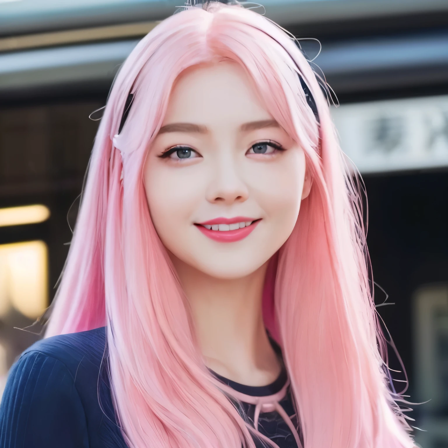 top quality、Super high resolution、(realistic:1.4)、(details beautiful girl:1.4)、Chinese idols、1 person、((여자 1 person:1.5))、((Telegraph slang:1.5))、(Midham Chest:0.8)、looking for_~to_viewer、(((London:1.5)))、Detailed facial details、be~toiful detailed eyes、((Pink hair.:1.5))、blue eyes、thin、((smile))、(assembly:1.5)、red lips、Clothes with great details、