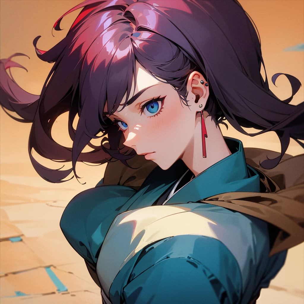 High-resolution square icon, close-up of a cool-looking young adult male face, including the following features: - Age: 25 years old - Expression: Confident gaze, with a slightly challenging smile - Hairstyle: Two-block cut with an up-bangs style, swept back like an undercut - Sides and back cut short - Top longer and swept backwards - Hair color: Dark brown base with subtle highlights (deep red or purple tones) - Facial features: Sharp jawline, high cheekbones, well-defined nose bridge - Accessories: Small silver hoop earring in one ear, subtle eyebrow piercing Background: - Abstract rock and roll motifs (silhouettes of electric guitars, amplifiers, musical notes) - Overall subdued color scheme (deep burgundy or navy) with subtle neon accents Texture: - Apply fine grunge texture to face and hair (more delicate than sand grain) - Rough brush strokes and splatter effects in the background Style: - Contrasting, mature color palette - Combine semi-realistic depiction with stylized edges - Lighting: Soft light from an upper angle, creating dimensional shadows Additional notes: - Balance mature male charm with a rock atmosphere - Overall composition should be sophisticated and eye-catching I've translated the prompt into English, maintaining all the key elements and details from the Japanese version. This English prompt can be used with AI art generators that prefer or require English input. The prompt includes all the specifics you requested: 1. A 25-year-old adult male model 2. Two-block haircut with up-bangs swept back in an undercut style 3. Stylish and rock-inspired elements 4. Colorful yet sophisticated appearance