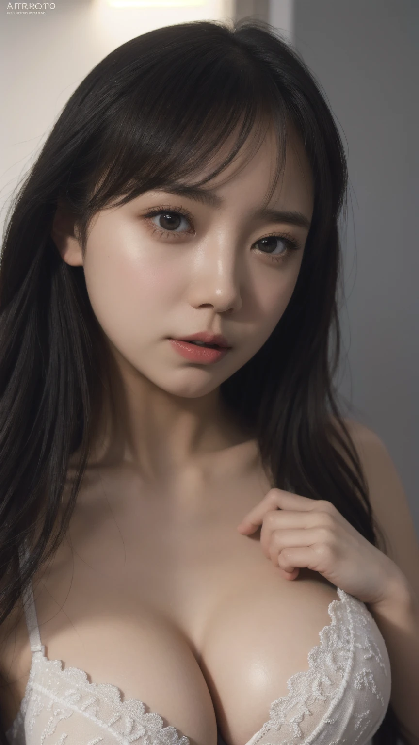 1girl, woman, masterpiece, best quality, highest quality, cinematic lighting, (volumetric lighting), extremely detailed CG unity 8k wallpaper, focused, 8k wallpaper, extremely detailed, ultra realistic, photorealistic, sharp focus, absurdres, (HDR:1.2), (high contrast), photograph, detailed and intricate, instagram, portrait, highly detailed, digital painting, artstation, concept art, smooth, sharp focus, illustration, cinematic lighting, natural big breast, (wearing bra) , eyes looking at the viewer, hyper realistic, (show cleavage), medium shoulder, saito kyoko, saito_kyoko, ((breast press))