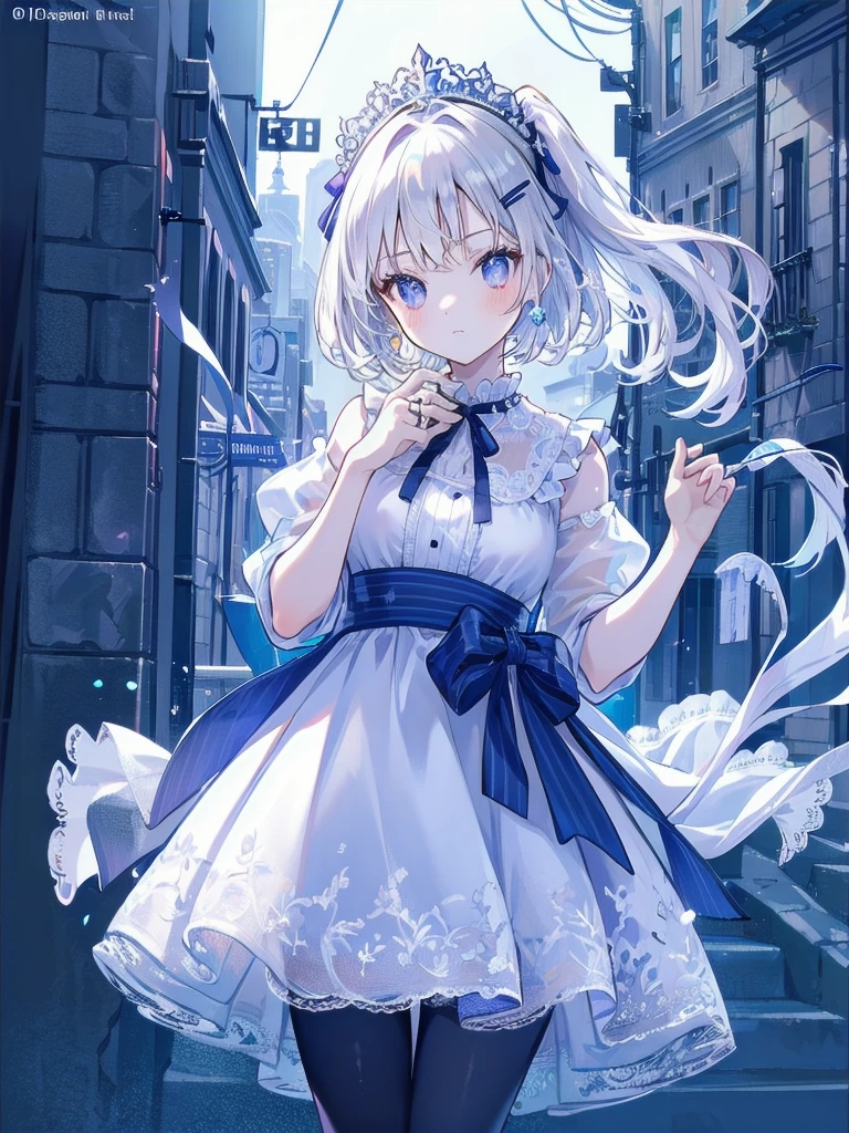 bride: wedding ring shining on ring finger Fusion of medieval European fashion Emphasis on elements of cuteness and adoration Posed illustration of the overwhelming cuteness of the character in the foreground Overwhelming architectural and cityscape background Ultra-detailed, rich, contemporary interpretation of medieval Europe and fantasy world Realistic textures, Professional artistic shading and light sources, scene-like cinematography and effects, depth of subject One beautiful girl, super cute, bob cut, side ponytail, perfect anatomy
Colours: pastel, white, pale purple, blue, gingham check
Materials: chiffon, lace, satin, velvet, etc. Silhouette: fluffy skirt, A-line, long length
Decoration: frills, ribbons, lace, pearls, embroidery etc. Coordinates Romantic princess: pastel dress, lace blouse, fluffy skirt, ribbon hair accessory, black tights Add accessories and accessories to personalise.