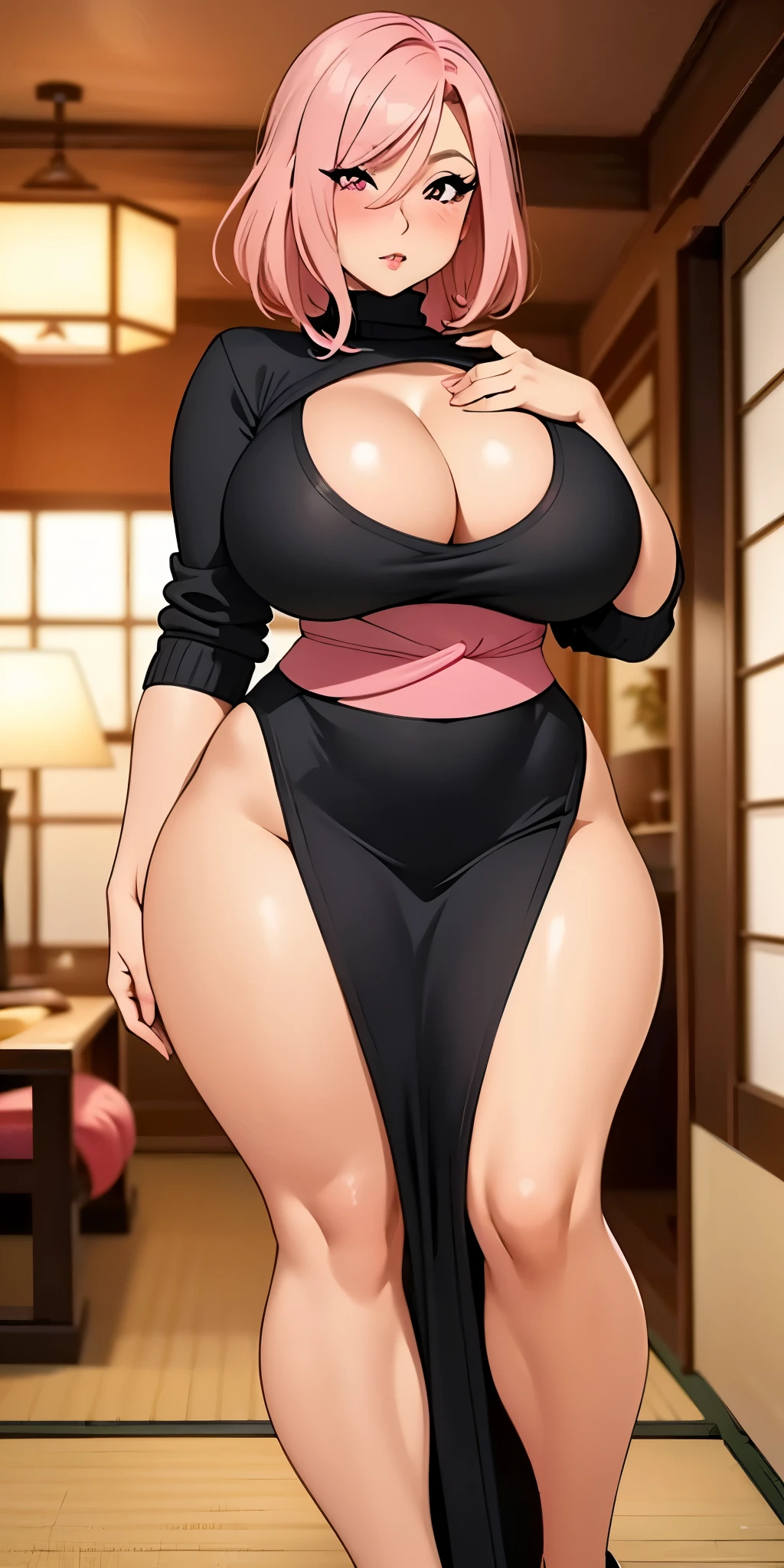 1womanl， （tmasterpiece： 1.3），Beautiful mature Japanese woman， detailed finger， beautiful hand， hyper realisitc， 1womanl， （Sagging breasts， Bewitching body： 1.2） brunette color hair： 1.1， Super detailed face， Detailed lips， Detailed eyes， double eyelid， Sexy low-cut neckline kimono， Open neckline， Sagging chest， Side posture， visible curves，full body1:1，The King of Fighters 97 Mary, Hair is black, She wears a kimono that covers her charming body