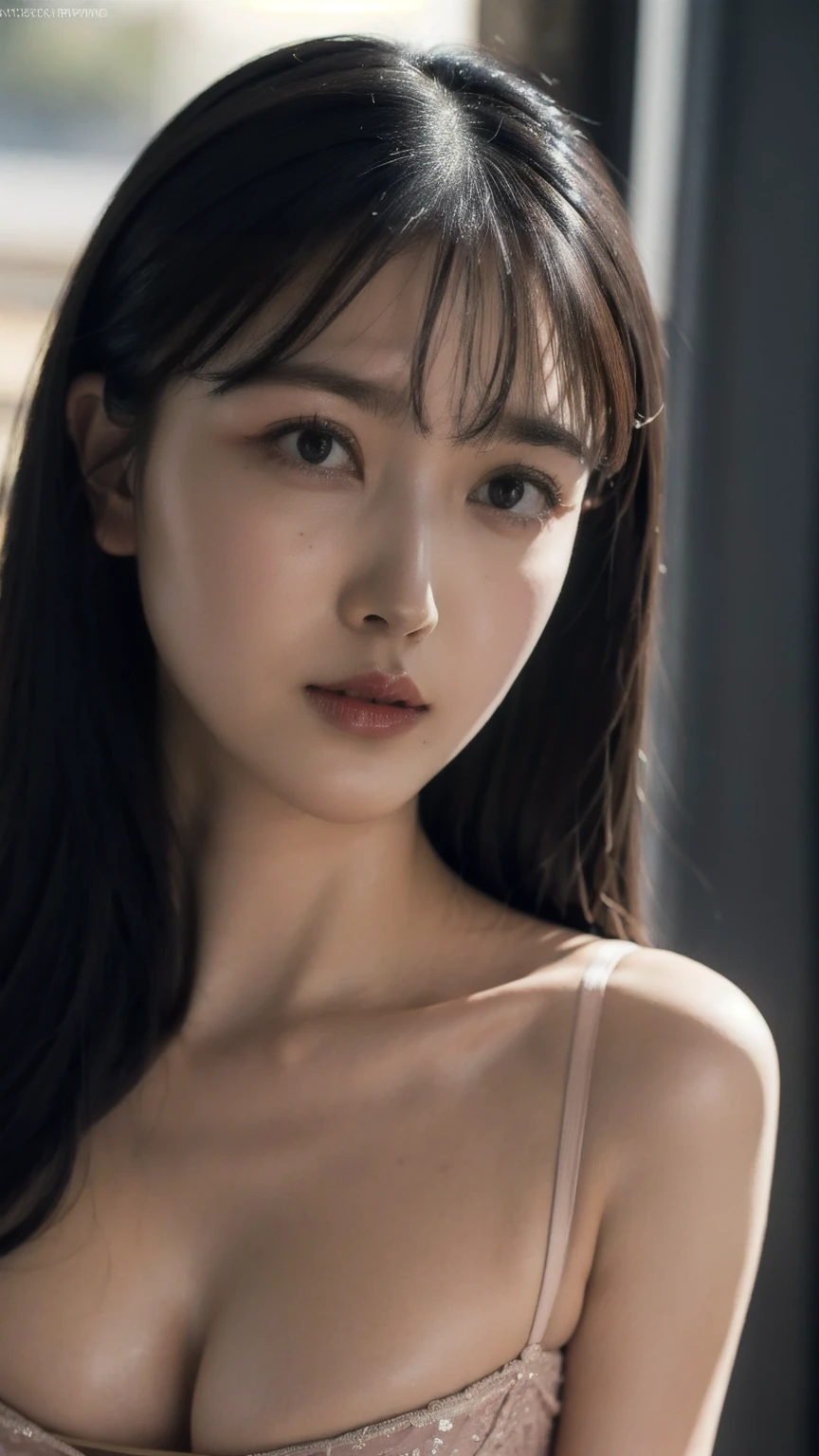 1girl, woman, masterpiece, best quality, highest quality, cinematic lighting, (volumetric lighting), extremely detailed CG unity 8k wallpaper, focused, 8k wallpaper, extremely detailed, ultra realistic, photorealistic, sharp focus, absurdres, (HDR:1.2), (high contrast), photograph, detailed and intricate, instagram, portrait, highly detailed, digital painting, artstation, concept art, smooth, sharp focus, illustration, cinematic lighting, natural big breast, (wearing bra) , eyes looking at the viewer, hyper realistic, (show cleavage), medium shoulder, saito kyoko, saito_kyoko, ((breast press))