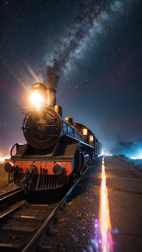 A locomotive running through the galaxy