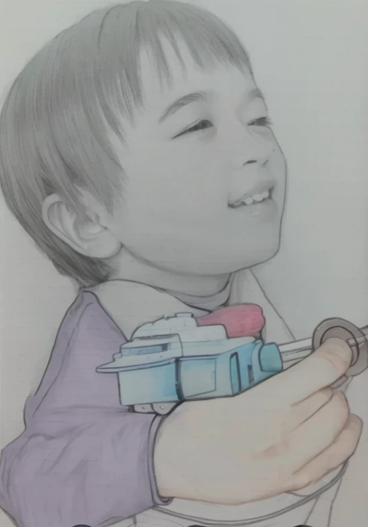 Realistic color photography style、Smiling emphasizes nasolabial folds. Make the chin a little thinner and accentuate the nasolabial folds.、I want it to look more like a color photograph............。3 year old boy, Xu々To、Clearly visible、Emphasizes deep nasolabial folds from nose to mouth、Generate left and right dimples、Show me your beautiful smile.。Make your eyes look cute with double eyelids.More more more more、Realistic、Generate it in a photo style.Please create beautiful teeth in the mouth.。