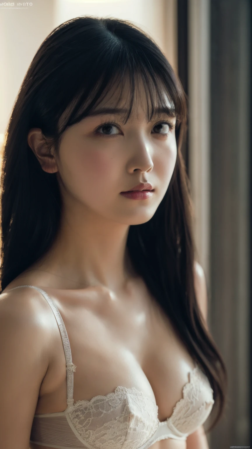 1girl, woman, masterpiece, best quality, highest quality, cinematic lighting, (volumetric lighting), extremely detailed CG unity 8k wallpaper, focused, 8k wallpaper, extremely detailed, ultra realistic, photorealistic, sharp focus, absurdres, (HDR:1.2), (high contrast), photograph, detailed and intricate, instagram, portrait, highly detailed, digital painting, artstation, concept art, smooth, sharp focus, illustration, cinematic lighting, natural big breast, (wearing bra) , eyes looking at the viewer, hyper realistic, (show cleavage), medium shoulder, saito kyoko, saito_kyoko, ((breast press))