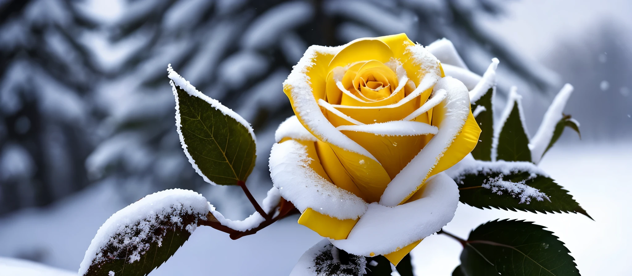 Yellow Rose in the snow, covered with snow, with frozen flowers around her, pale, like the first snow of winter, winter in the snow, Gentle snow, Still life with snow, Yellow Rose, It's cold, but beautiful, Естественное таяние снега весной и wintertime., Snow Snow, during snowfall, Beautiful composition, In the snow, wintertime, cold, snowy, In the snow