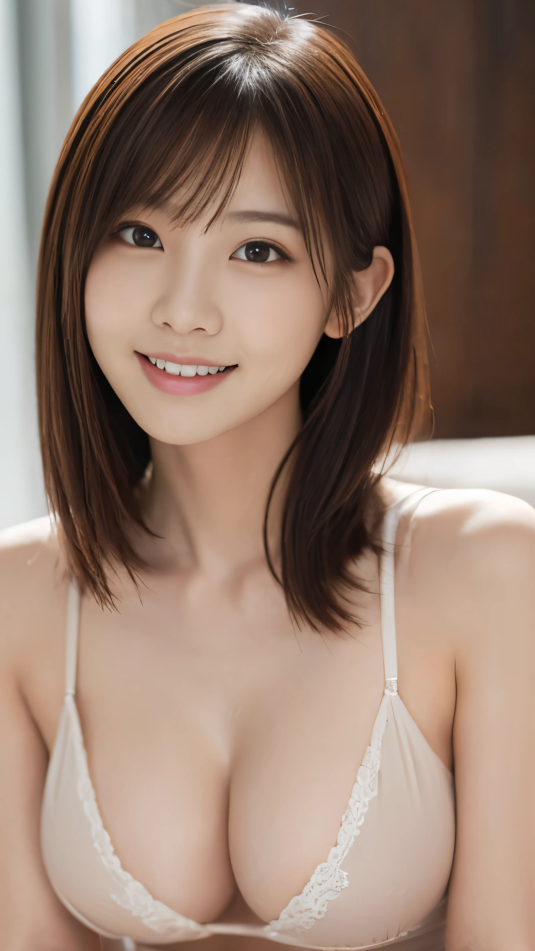 1 girl, (Protruding nipples:1.3、NUDE:1.5、Cleavage), Beautiful Japanese actresses, (RAW Photos, highest quality), (Realistic, Photorealistic:1.4), masterpiece, Very delicate and beautiful, Very detailed, wonderful, finely, Very detailed CG Unity 8K 壁紙, Very detailed, High resolution, Soft Light, Beautiful detailed girl, Very detailed目と顔, Beautiful and detailed nose, Beautiful and detailed, looking at the camera、Perfect Anatomy, Slender body, smile