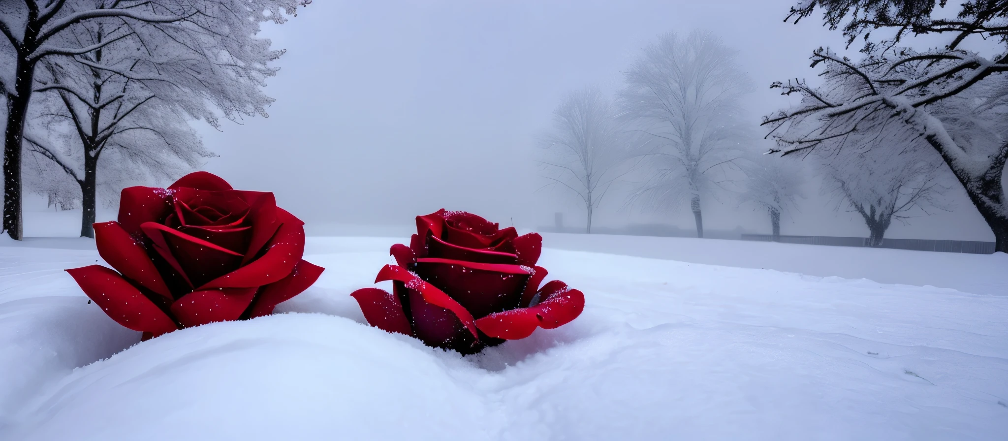 Red Rose in the snow, covered with snow, with frozen flowers around her, pale, like the first snow of winter, winter in the snow, Gentle snow, Still life with snow, Yellow Rose, It's cold, but beautiful, Естественное таяние снега весной и wintertime., Snow Snow, during snowfall, Beautiful composition, In the snow, wintertime, cold, snowy, In the snow, (warm hue, warm tone), high details, natural reflections. many details.