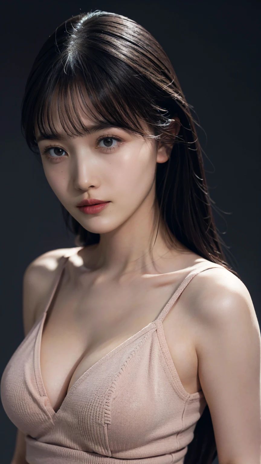 1girl, woman, masterpiece, best quality, highest quality, (volumetric lighting), extremely detailed CG unity 8k wallpaper, focused, 8k wallpaper, extremely detailed, ultra realistic, photorealistic, sharp focus, absurdres, (HDR:1.2), (high contrast), photograph, detailed and intricate, instagram, portrait, highly detailed, digital painting, artstation, concept art, smooth, sharp focus, illustration, natural big breast, medium shoulder, looking at the viewer, knit strap tank top.
