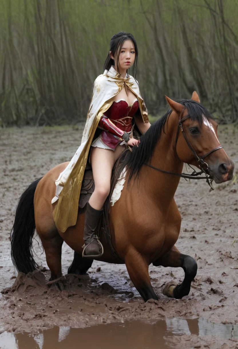 deep swamp,More than one person,Three beautiful princesses whip their beloved horses as they sink into the swamp,fantasy,beautiful womans and horses,Anatomically correct構図,stuck in mud,(((masterpiece))),(((Highest quality))),((Tabletop:1.4, Highest quality)), (Realな写真:1.4), in the muddy ,dirty swamp,black hair and white horse ridden by girl meet with an accident that it fall over sticky swamp,
((3 cute girl knight)),rodeo,horse standing,Surprised face,stumble,aggressive,slouch,horse standing, prancing horse in pitfall,cute,Napoléon horse sliped in pitfall,in the pitfall,Uplifting,Knight Princess,
(超High resolution:1.2),, wonderful, Very detailed CG Unity 8k wallpaper, Very detailed, High resolution,fat horse ridden by japanese girl,Double,Light crimson and gold cloak,My beloved horse is submerged in a swamp,Mud Splash,
Soft Light, Woman riding a beautiful detailed horse, Droopy eyes,Very detailedな目と顔, Beautiful and exquisite nose, Beautiful and exquisite, horse ridden by a girl can't stand up because its drowned in the sticky muddy pitfall:10.0 ,Displeased face:4.0,Real,Stir,Anatomically correct,action horse riding scene while struggle fighting