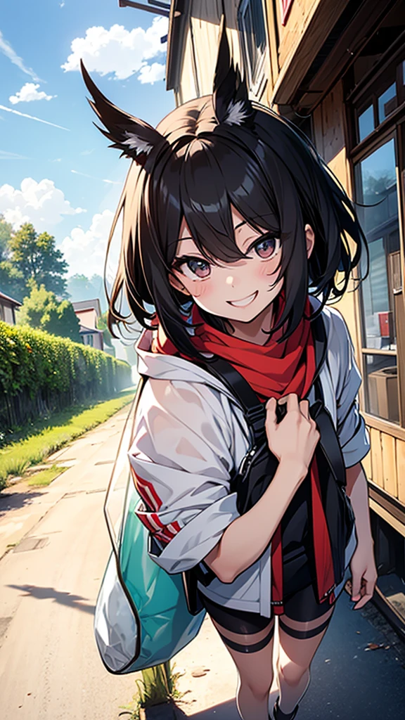 A cheerful, mischievous and cute girl who lives in the countryside。
Wearing panty skin is burning、Holding an insect net in his hand。
He is tall。Black Hair。