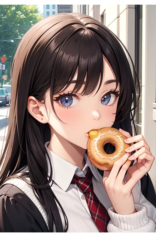 Eating a donut