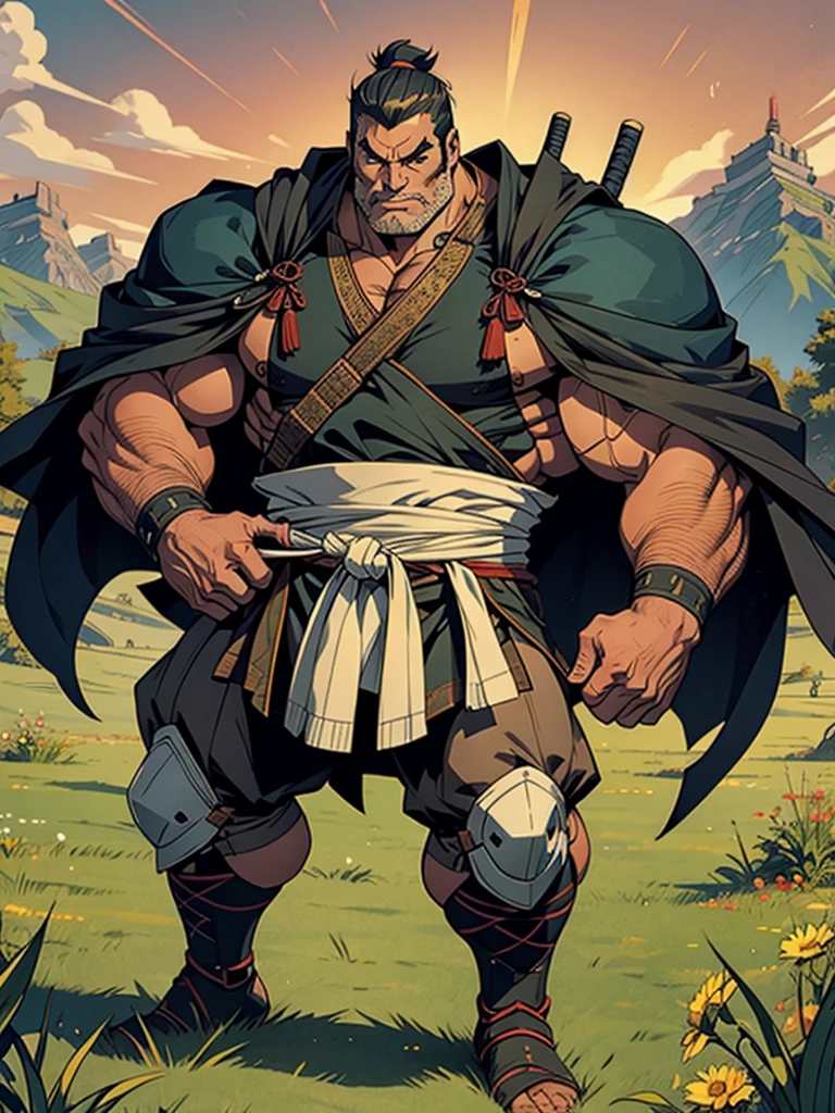 samurai　male　middle aged　Muscular　Giant　grassland