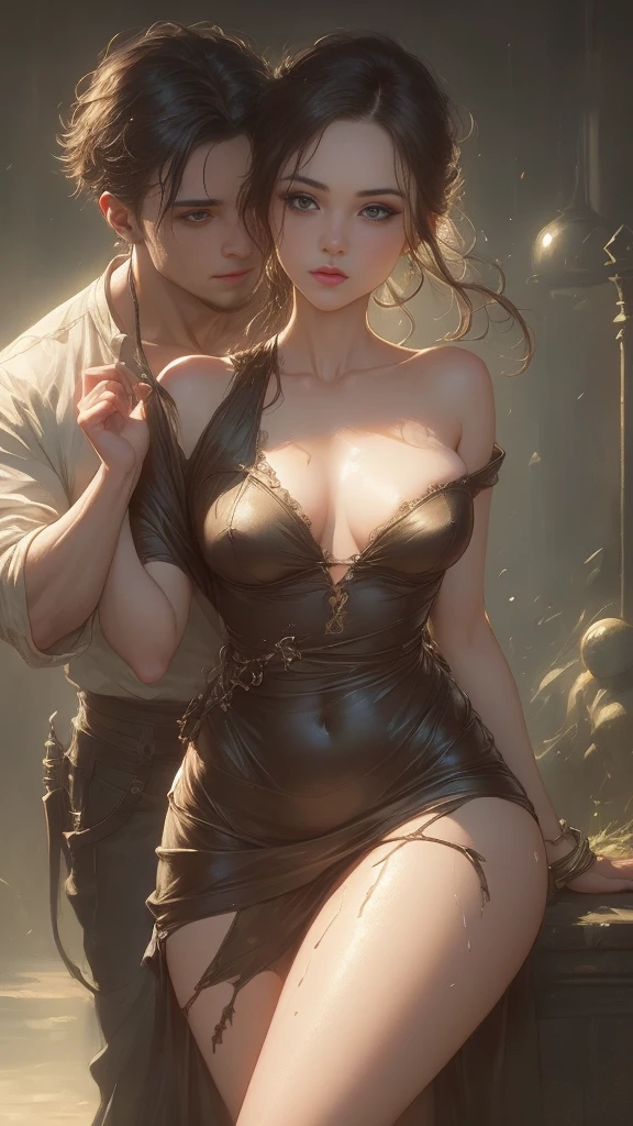 High-quality images of couples: Blond man (expensive、Statue-like、Handsome and、Brave young man、blue eyes、Curly blonde、Wearing grey antique military uniform) Black-haired woman (long, straight black hair、Long Bangs、Tears run down my face、Blackberry Eyes、Beautiful young woman、naked、Princess、Crying in pain、Tears flowing、hug。They are in love with each other。By Boris Vallejo「Ideal anatomy」Sketch of、Characterized by a high level of detail.。masterpiece、Detailed study of the face、Beautiful Face、Features of Beautiful Face、Perfect image、Realistic shots、Detailed study of the face、Full body image、8k、Detailed Images、Highly detailed illustration、A true masterpiece of the highest quality、Careful drawing。skin only、Gown and naked watercolor、
Watercolor Gothic、
Big drops of sweat、Dripping sweat、Spread your legs wide、Ecstatic、Fierce love, Intense Pose、Lean back、Tie up、A lot of guys、nakedの、Sweat dripping、Wet、紐でTie up