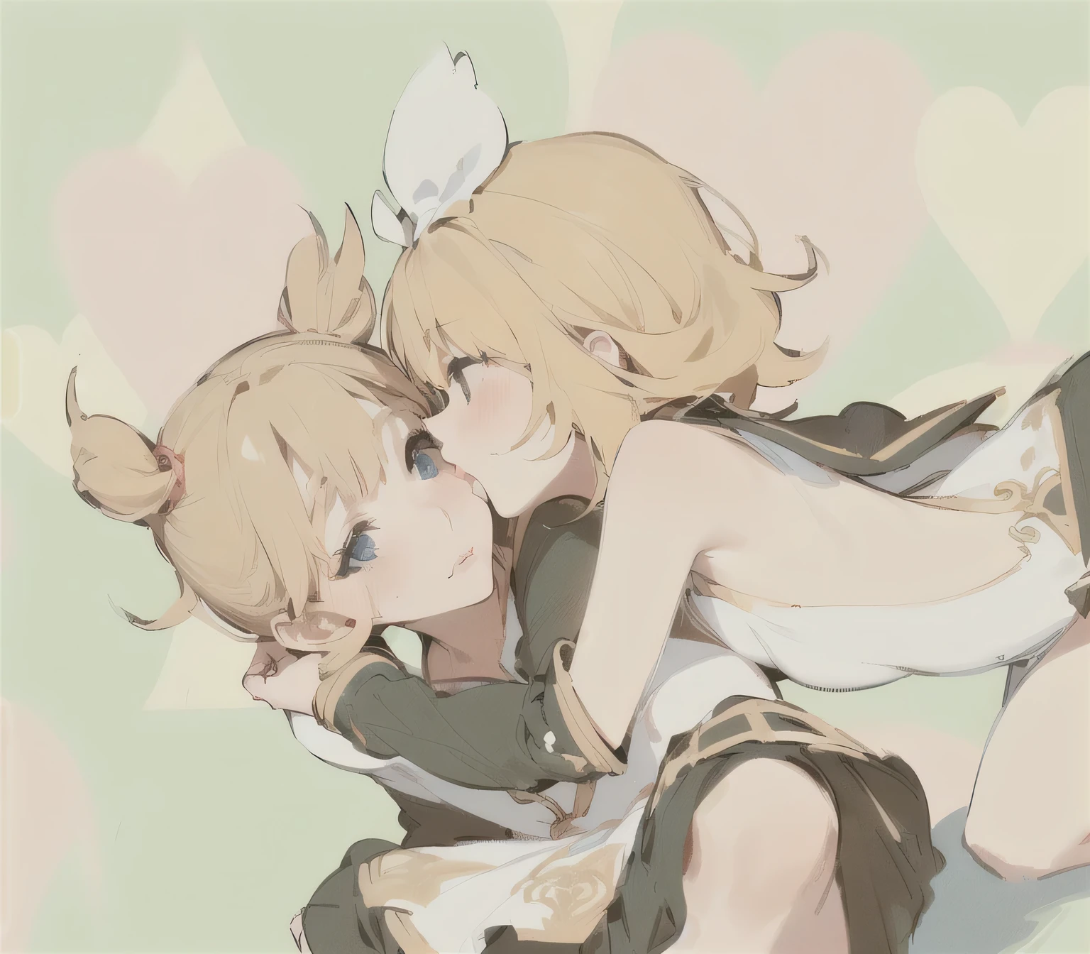 2girls, kissing cheek, puckered lips, lips, closed mouth, masterpiece, best quality, absurdres, girl kissing girl on cheek