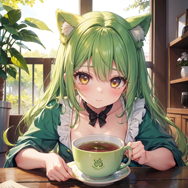 One girl, green tea dog naughty cute