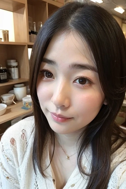 Face close-up、Background is white、Japanese、20age、Beautiful face、Long hair、Light makeup、The front hair is even