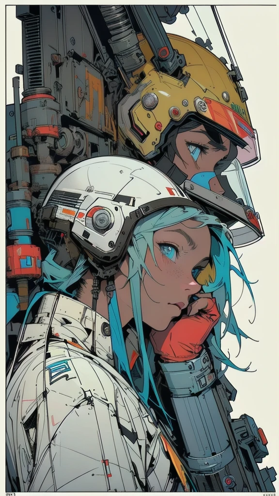 (((masterpiece, highest quality))),(((solo:1.2))),(((1girl:1.2))),32k wallpaper, very detailed, poster, vintage science fiction,(((((geometric cinematic movie poster))))), ((bauhaus)),(shape),(((abstract))),(mid century modern),(((((portfolio))))),(((((Close-up))))),(((((bust up))))),((((more various angle)))),((((highlight)))),((((heterochromia)))),(((complete. detailed face))),((((Extremely talented)))),(((((most complecated futristic machine))))),(Colorful color scheme),(((detailed unlimited complete equipment : helmet like a rail gun))),(((((Absolutely simple background))))),(((Texture for people : grunge))),(((Cheek resting on hand))),((Rest on your chin)))