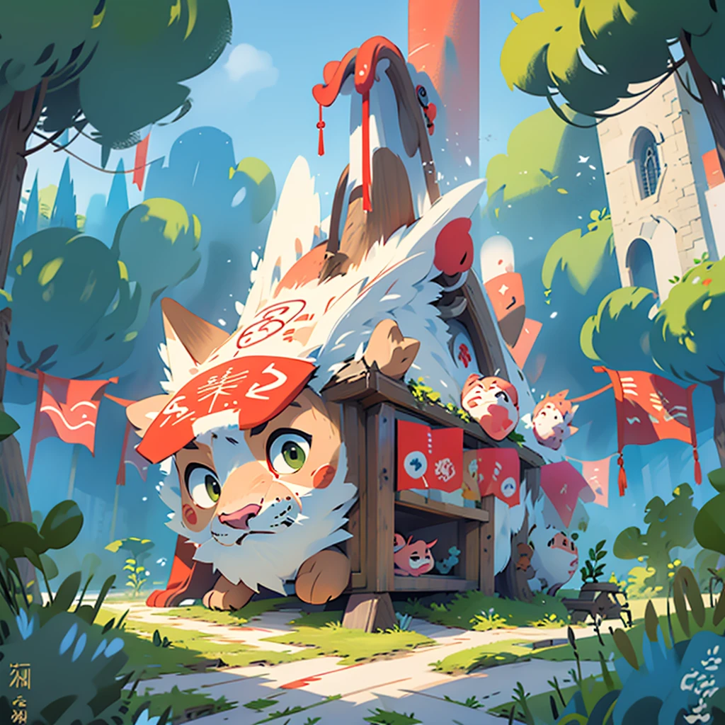 Best Quality, Anime Style, Illustration, background, on a sunny day, main venue of olympic games with cauldron surrounded by many flags of countries around the world