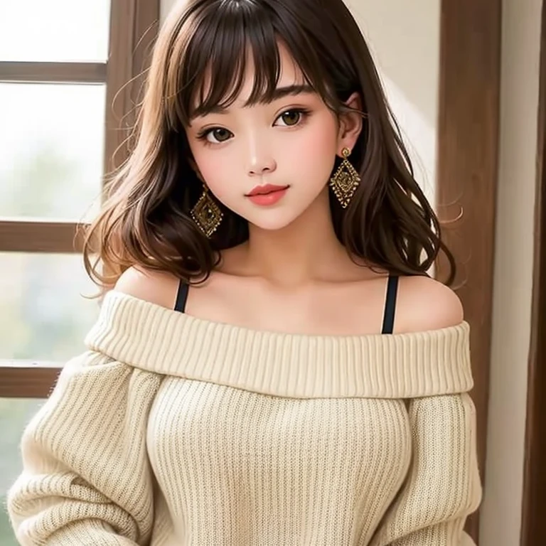 ((best quality)), ((masterpiece)), (detailed), 1girl, off-shoulder sweater,
