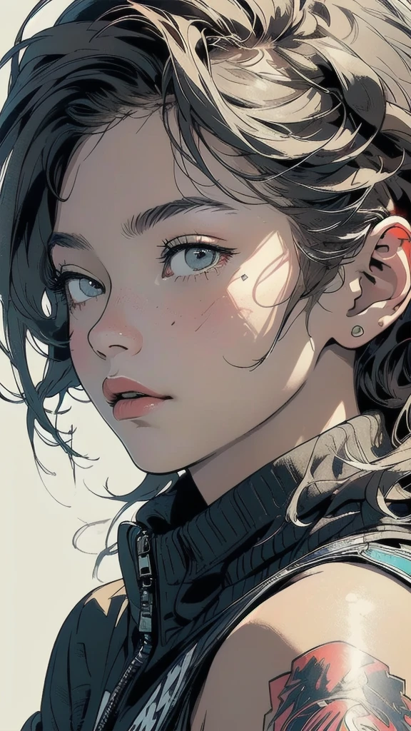 (((masterpiece, highest quality))),(((solo:1.2))),(((1girl:1.2))),32k wallpaper, very detailed full-body view,((((more various angle)))),((((highlight)))),(((complete. detailed face))),(((((Absolutely simple background))))),(((Texture for people : grunge))),graffiti art