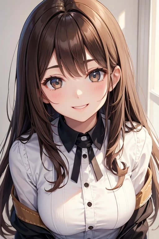 woman　Brown Hair　straight　cute　tall　smile