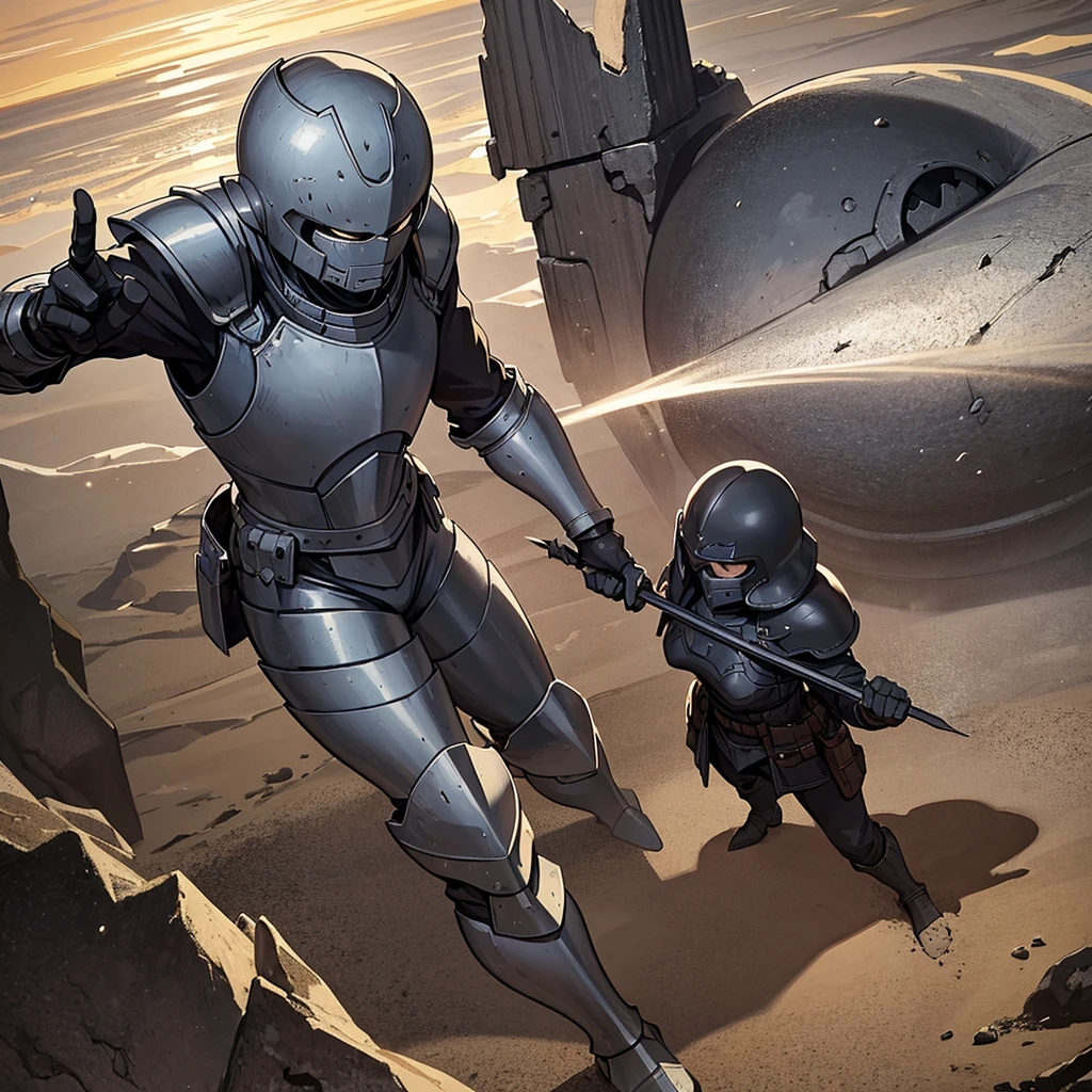 Best illustrations、Best Quality、(((Simple grey armor、Black trousers、Black gloves、Short Hair、Black Hair、20 year old man、Iron Helmet、Iron helmet)))、(((Fighting Pose)))、(Old ruins、desert。Grasasked Knight)、(Black, muddy swamp)、(Medieval Knight)、(Close your eyes、get annoyed、Open your mouth、Get angry、Sweat)、battlefield、(From above at an angle)、Sea of mud、Black Sea
