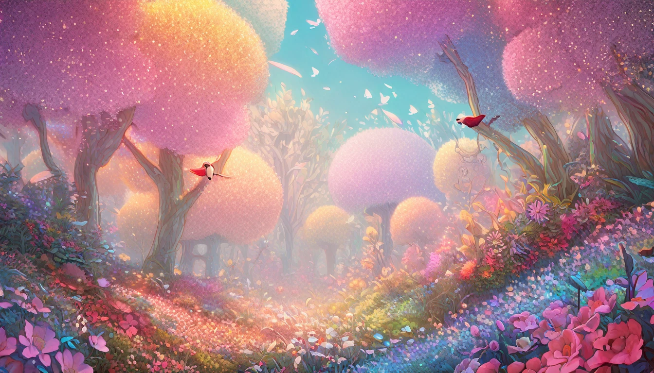 portrait, Aesop's Fables, Andersen's Fairy Tales, Grimm's Fairy Tales, The Nutcracker-like illustration style, best quality, super fine, 16k, incredibly absurdres, extremely detailed, 2.5D, delicate and dynamic, cute animals, glitter effect, background pastel and vivid color forest