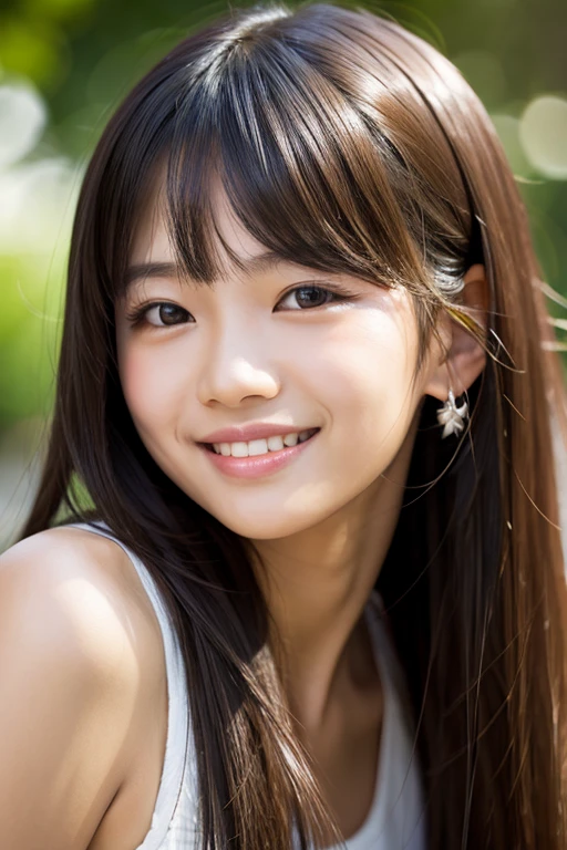 One girl, Southeast Asian、High resolution, Textured skin, Long Hair, Deco bangs, smile, 