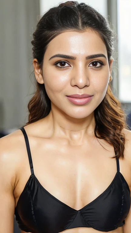  Top down view, A photograph of beautiful samantha ruth prabhu showing her half body, messy long free black hair, sunlight, ((lingerie)),clear forehead, capturing a home-made photo from bedroom,biting her lips sexily, looking up into camera, She looks into the camera with black pupil eyes, Background is a messy middle class bedroom,half body seen, realistic, Soft, cool light filter, casting a golden glow on her face, average size,((clear forehead)), ((untoned abs)), half body, tongue out

Camera Settings:
Type of Photography: Selfie, Gear: Samsung Galaxy S21, Settings: f/11, ISO 100, 1/50 sec.