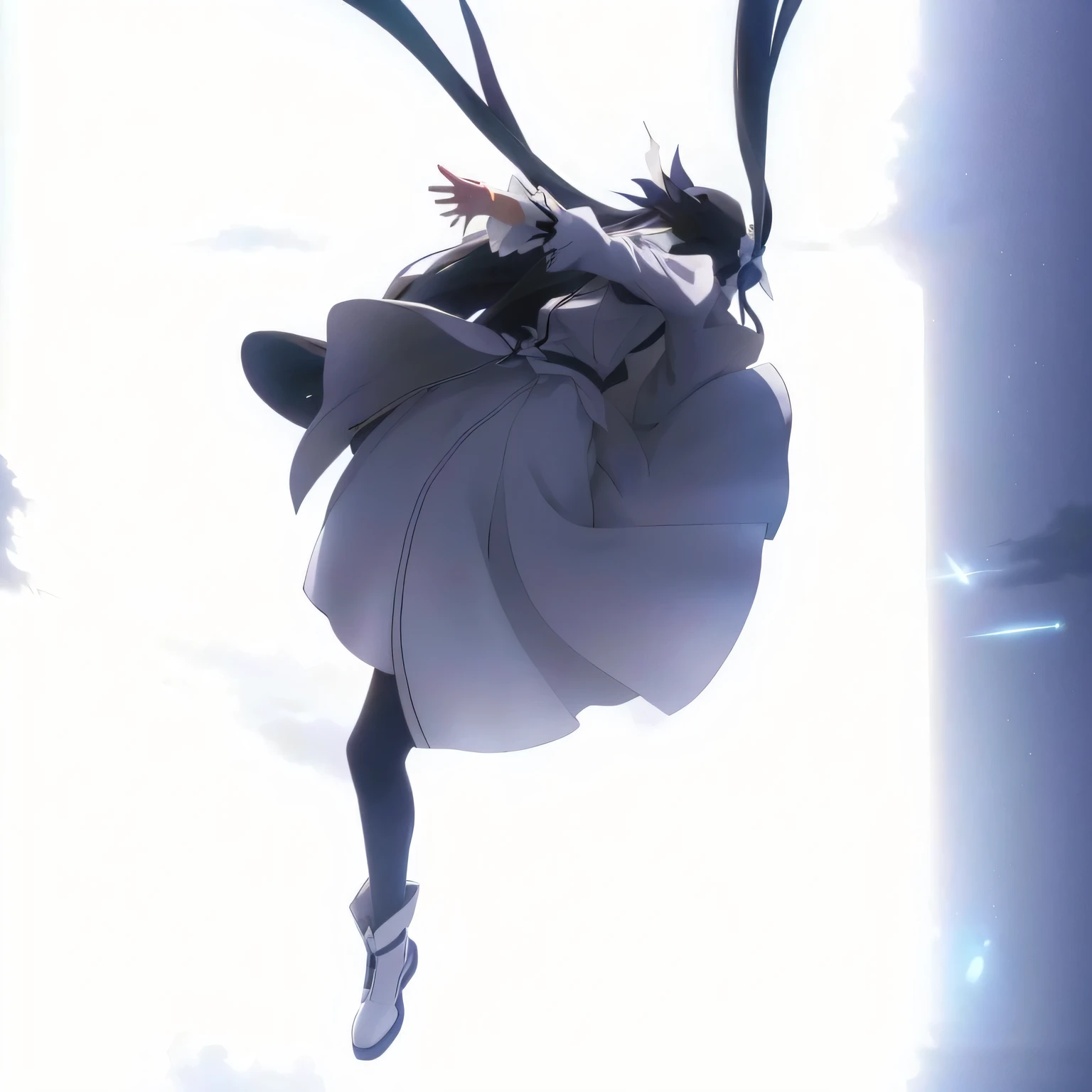 anime character with long hair and a white dress is flying, flying anime esper, mayuri shiina from steins gate, screenshot from a 2012s anime, in the anime film ergo proxy, in the anime series ergo proxy, in the anime film, steins;gate, steins ; gate, anime keyframe, boogiepop phantom