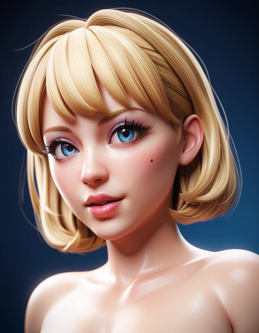 3d,3D rendering, PRİNCESS_peach, blue colored eyes, (that's why), breasts big, marking, black choker, ((Black Eye Pencil)), black lipstick, ((princess peach)). Caucasian skin, pale skin, 1 girl, Bblack hair, short jeans preto, skull earrings, Hands back, gazing at viewer, standing, nice legs, pose, 正面, best qualityer