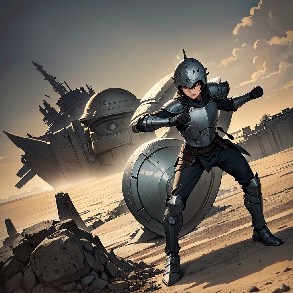 Best illustrations、Best Quality、(((Simple grey armor、Black trousers、Black gloves、Short Hair、Black Hair、20 year old man、Iron Helmet、Iron helmet)))、(((Fighting Pose)))、(Old ruins、desert。Grasasked Knight)、(Black, muddy swamp)、(Medieval Knight)、(Close your eyes、get annoyed、Open your mouth、Get angry、Sweat)、battlefield、(From the back)、Sea of mud、Black Sea、Fall to the ground、Lie on the ground