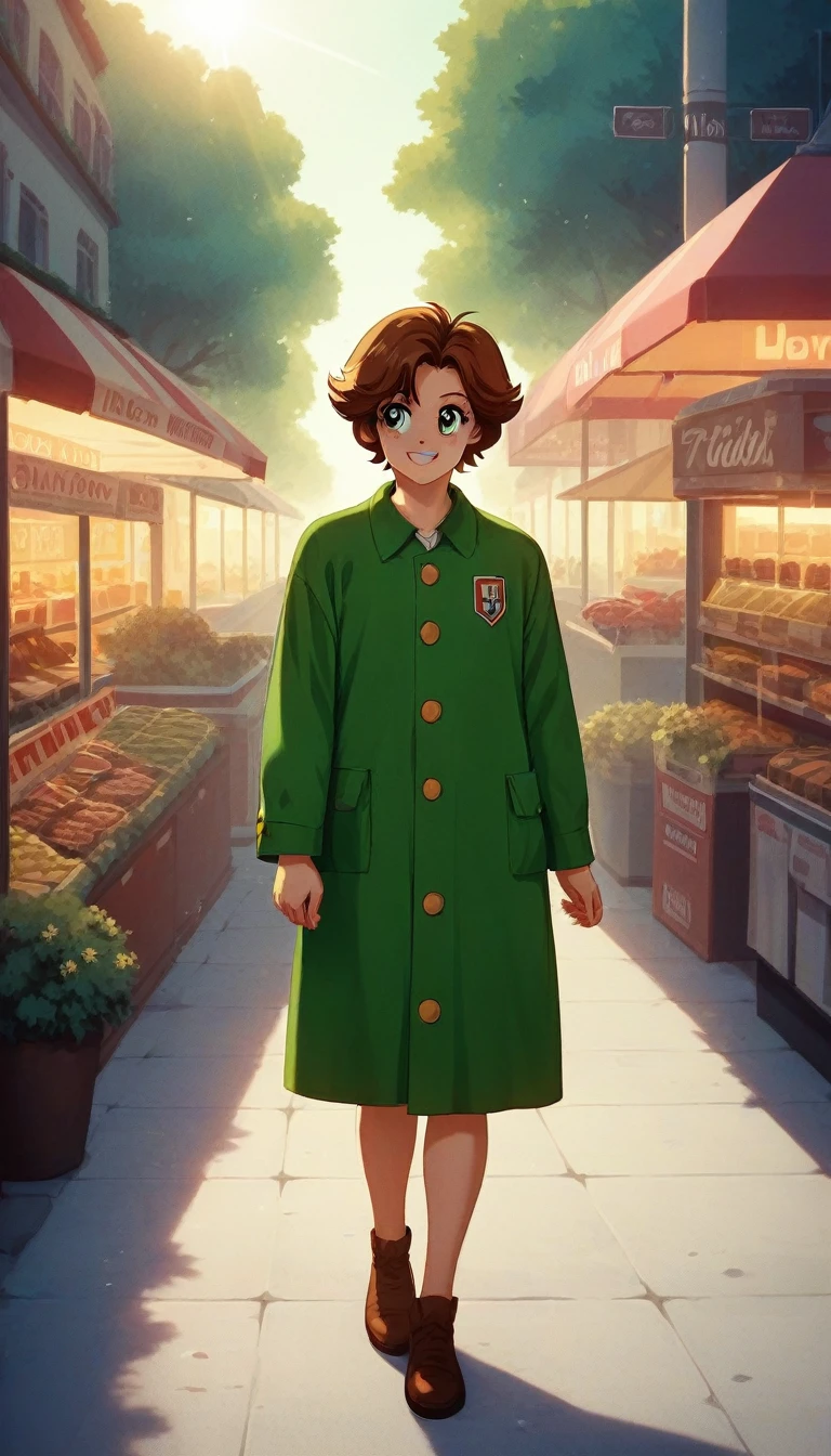fullbody focus,fullbody,smile,((girl wearing short head set)),medium straight hair,Looking forward,2 pm flash lighting photo,The light is on her face,cute girl,3,Standing outdoor,in front of Retro Antiques Shop,green short trench coat,photo by NIKON,cute face,beautiful face,ultra detailed eyes,shiny eyes,hyper realistic,like idol,(hand pose,five fingers).Confident face,perfect anatomy,(flash lighting photo),ultra detailed skin,shiny eyes,masterpiece,high quality,The bright lighting creates a warm atmosphere,program recording studio,left angle,hyper realistic,photorealistic,smile and shy expression,genuine photo of a cute Japanese young cute idol face teen her newcomer caster girl,22 years old,(photo of a cute Japanese cute teen weatcaster),((green short trench coat ,in broadcasting,selfie,movie,natural makeup,dark brown medium straight hair,wearing luxury thin black glossy leather gloves