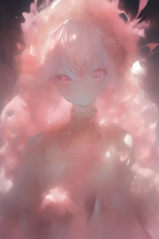 anime girl with pink hair and horns and a white bra, (((mist))), imvu, pink girl, (((((((no glow))))))), second life avatar, pink skin, aesthetic cute with flutter, ethereal flowerpunk, ethereal soft and fuzzy glow, fairycore, white cat girl, ((mist)), girl design lush horns, pastel goth, pink mist