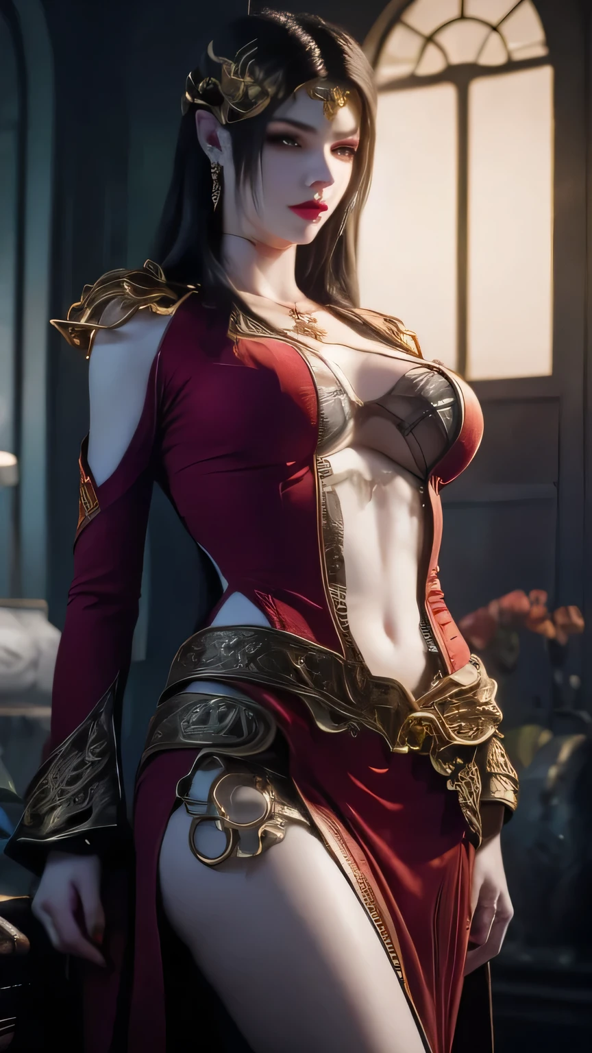 ((masterpiece, best quality)), Delicate face, Character Design Sheet，Whole body love, Rich in details, Multiple poses and expressions, Very detailed, depth, Many parts，beautiful girl，Light，发Light，Red and Gold，Phoenix decoration，gauze，Lace，Lace连裤袜，High heel